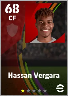 Hassan Vergara eFootball 2026 player card — 68 OVR CF