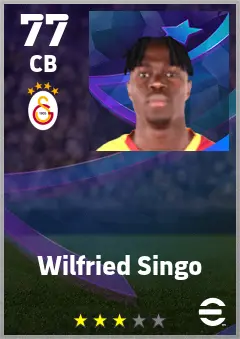 Wilfried Singo eFootball 2026 player card — 77 OVR CB