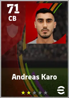 Andreas Karo eFootball 2026 player card — 71 OVR CB