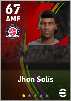 Jhon Solis eFootball 2026 player card — 67 OVR AMF