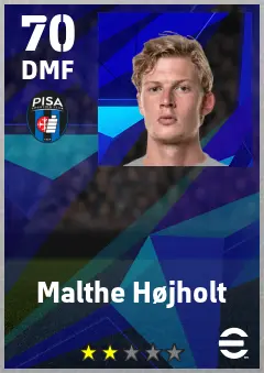 Malthe Hojholt eFootball 2026 player card — 70 OVR DMF