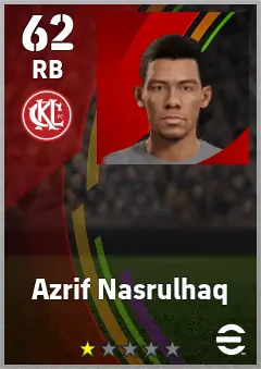 Azrif Nasrulhaq eFootball 2026 player card — 62 OVR RB