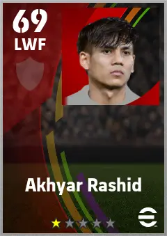 Akhyar Rashid eFootball 2026 player card — 69 OVR LWF
