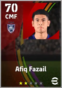 Afiq Fazail eFootball 2026 player card — 70 OVR CMF