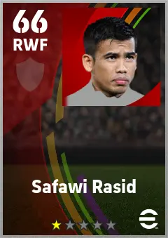 Safawi Rasid eFootball 2026 player card — 66 OVR RWF