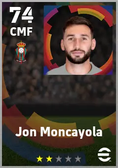 Jon Moncayola eFootball 2026 player card — 74 OVR CMF