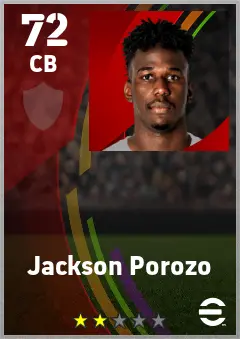 Jackson Porozo eFootball 2026 player card — 72 OVR CB