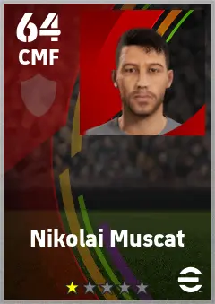 Nikolai Muscat eFootball 2026 player card — 64 OVR CMF