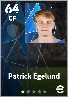 Patrick Egelund eFootball 2026 player card — 64 OVR CF