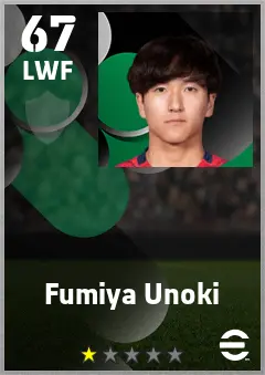 Fumiya Unoki eFootball 2026 player card — 67 OVR LWF