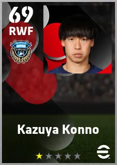 Kazuya Konno eFootball 2026 player card — 69 OVR RWF