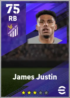 James Justin eFootball 2026 player card — 75 OVR RB