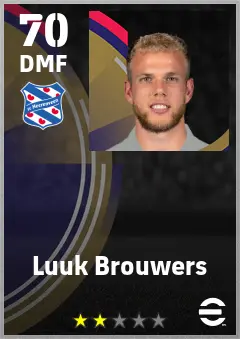 Luuk Brouwers eFootball 2026 player card — 70 OVR DMF