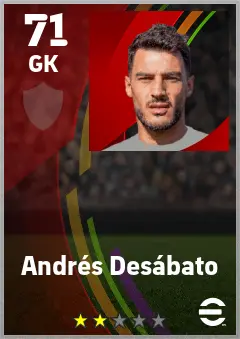 Andres Desabato eFootball 2026 player card — 71 OVR GK