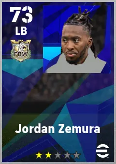 Jordan Zemura eFootball 2026 player card — 73 OVR LB