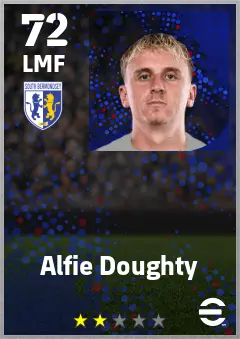 Alfie Doughty eFootball 2026 player card — 72 OVR LMF
