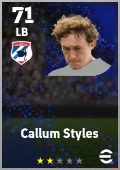 Callum Styles eFootball 2026 player card — 71 OVR LB