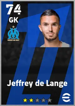 Jeffrey de Lange eFootball 2026 player card — 74 OVR GK