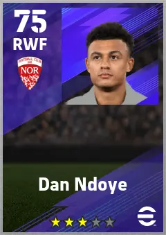 Dan Ndoye eFootball 2026 player card — 75 OVR RWF