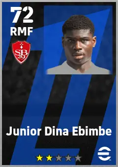 Junior Dina Ebimbe eFootball 2026 player card — 72 OVR RMF