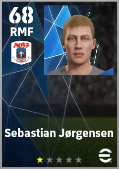 Sebastian Jorgensen eFootball 2026 player card — 68 OVR RMF
