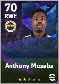 Anthony Musaba eFootball 2026 player card — 70 OVR RWF