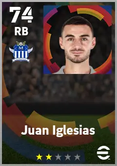 Juan Iglesias eFootball 2026 player card — 74 OVR RB