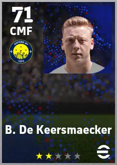 B. De Keersmaecker eFootball 2026 player card — 71 OVR CMF
