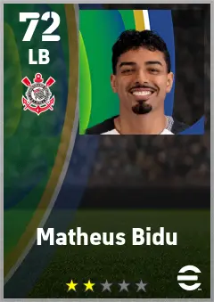 Matheus Bidu eFootball 2026 player card — 72 OVR LB