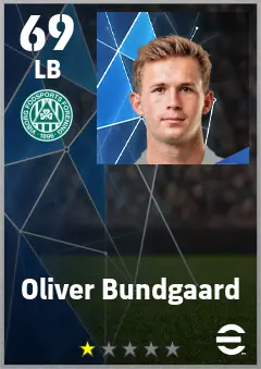 Oliver Bundgaard eFootball 2026 player card — 69 OVR LB