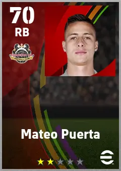 Mateo Puerta eFootball 2026 player card — 70 OVR RB