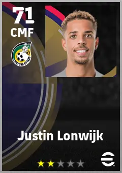 Justin Lonwijk eFootball 2026 player card — 71 OVR CMF