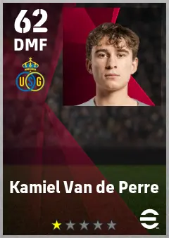 Kamiel Van de Perre eFootball 2026 player card — 62 OVR DMF