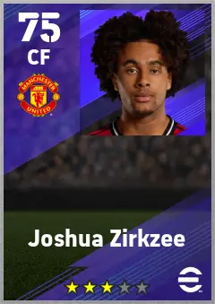 Joshua Zirkzee eFootball 2026 player card — 75 OVR CF