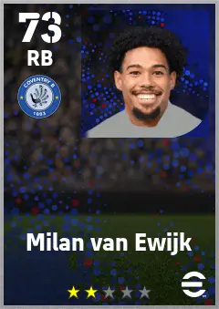 Milan van Ewijk eFootball 2026 player card — 73 OVR RB