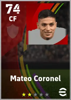 Mateo Coronel eFootball 2026 player card — 74 OVR CF