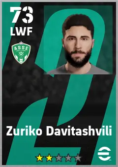 Zuriko Davitashvili eFootball 2026 player card — 73 OVR LWF