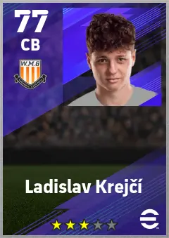 Ladislav Krejci eFootball 2026 player card — 77 OVR CB
