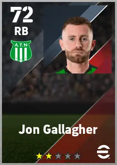 Jon Gallagher eFootball 2026 player card — 72 OVR RB