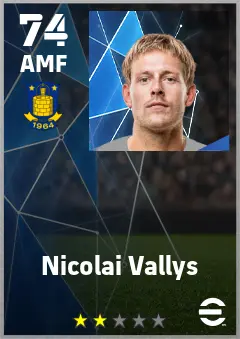 Nicolai Vallys eFootball 2026 player card — 74 OVR AMF