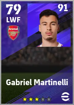 Gabriel Martinelli eFootball 2026 player card — 79 OVR LWF