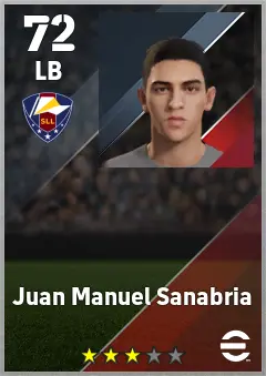Juan Manuel Sanabria eFootball 2026 player card — 72 OVR LB