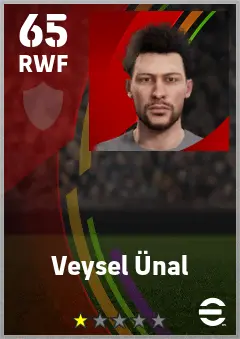 Veysel Unal eFootball 2026 player card — 65 OVR RWF