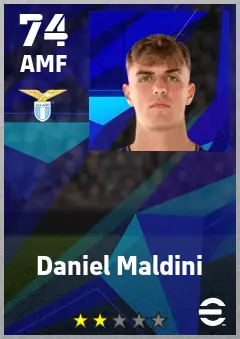 Daniel Maldini eFootball 2026 player card — 74 OVR AMF