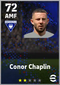 Conor Chaplin eFootball 2026 player card — 72 OVR AMF