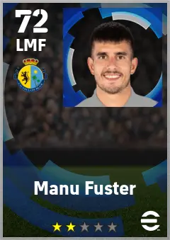 Manu Fuster eFootball 2026 player card — 72 OVR LMF