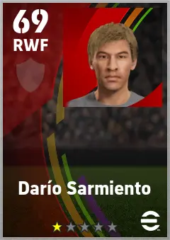 Dario Sarmiento eFootball 2026 player card — 69 OVR RWF
