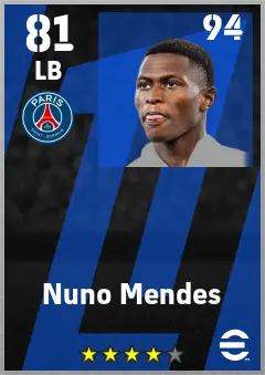 Nuno Mendes eFootball 2026 player card — 81 OVR LB