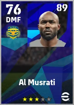 Al Musrati eFootball 2026 player card — 76 OVR DMF