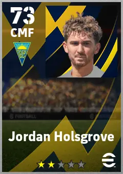 Jordan Holsgrove eFootball 2026 player card — 73 OVR CMF